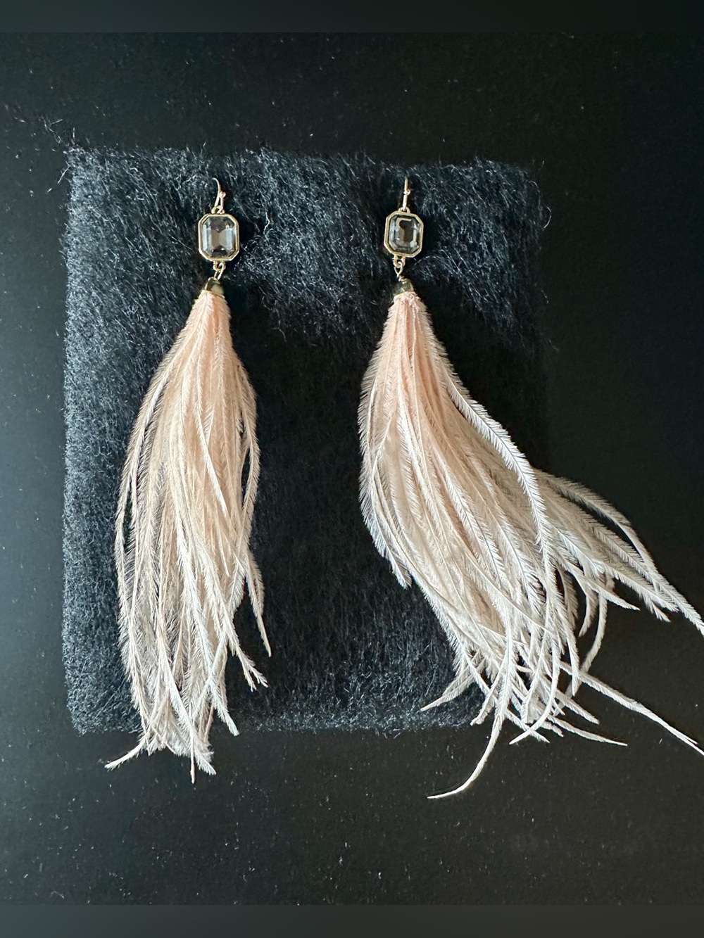 Dusty Pink Feather Drop Earrings with Crystal Accent